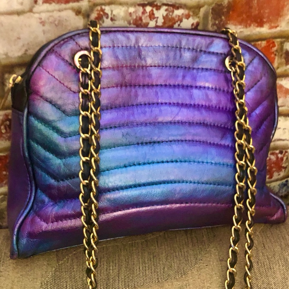 Worthington Metallic Rainbow Multi Colored Leather Chain Crossbody Bag